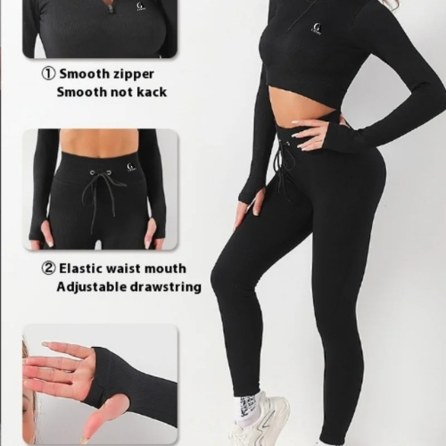 Yoga Set for Women Long Sleeve Top High Waist Leggings Fitness Outfit