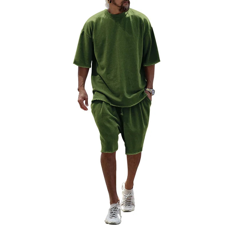 Men’s Summer Cotton Tracksuit Set T-Shirt and Shorts