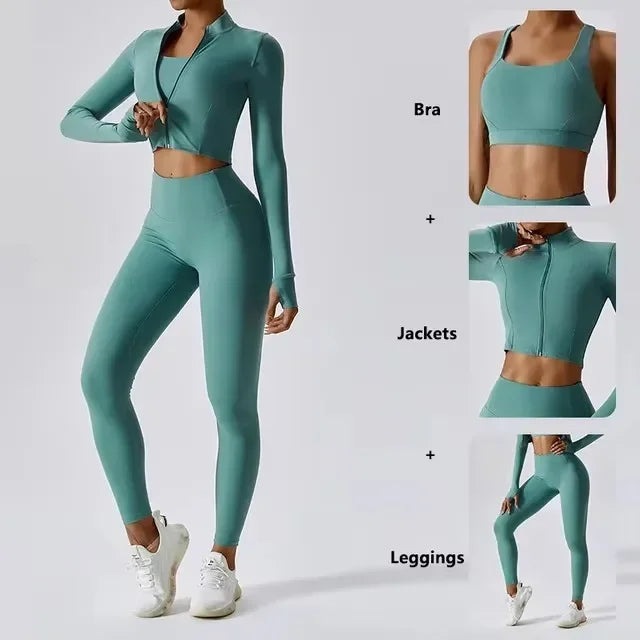 Women’s 3-Piece Yoga Set for Gym & Running