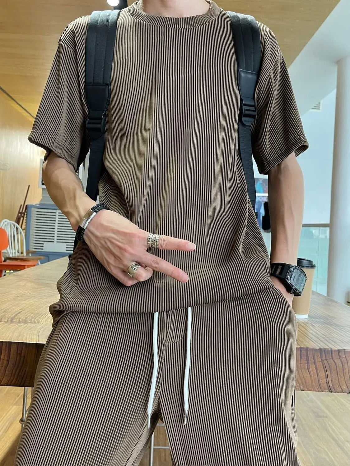 Men’s Ice Silk Tracksuit – 2-Piece Summer T-Shirt & Pants Set