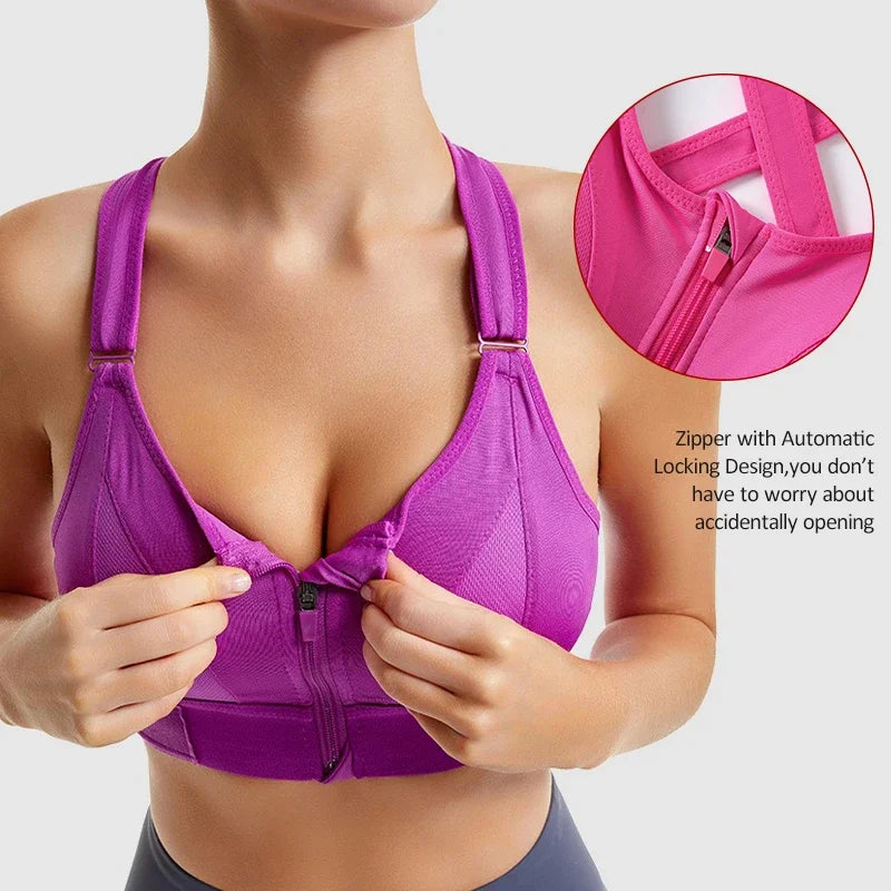 Seamless Shockproof Padded Yoga Bra with front Zipper