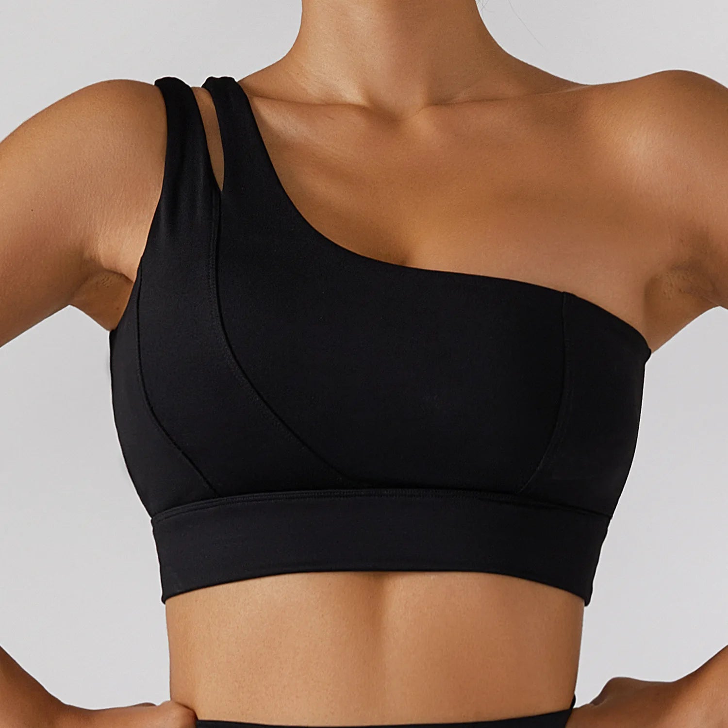 One-Shoulder Sports Bra – Sexy Push-Up Workout Bra for Women with High Support