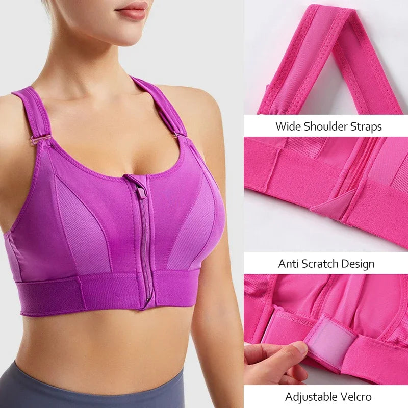 Seamless Shockproof Padded Yoga Bra with front Zipper