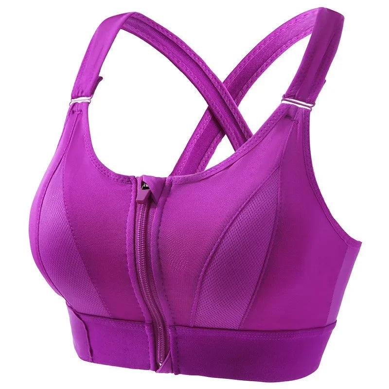 Seamless Shockproof Padded Yoga Bra with front Zipper