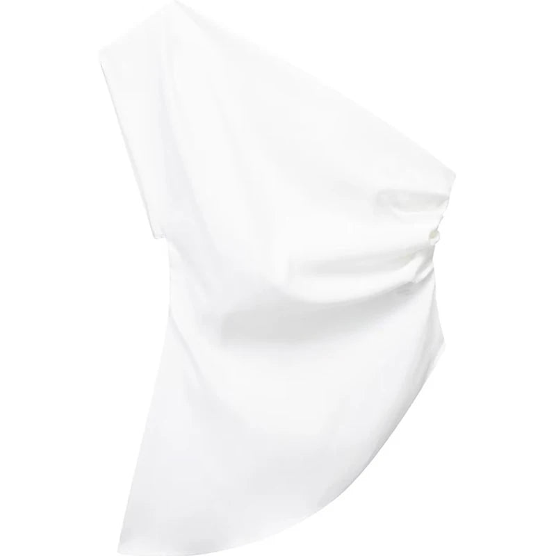 Asymmetrical T-shirt with bare shoulder and urban style