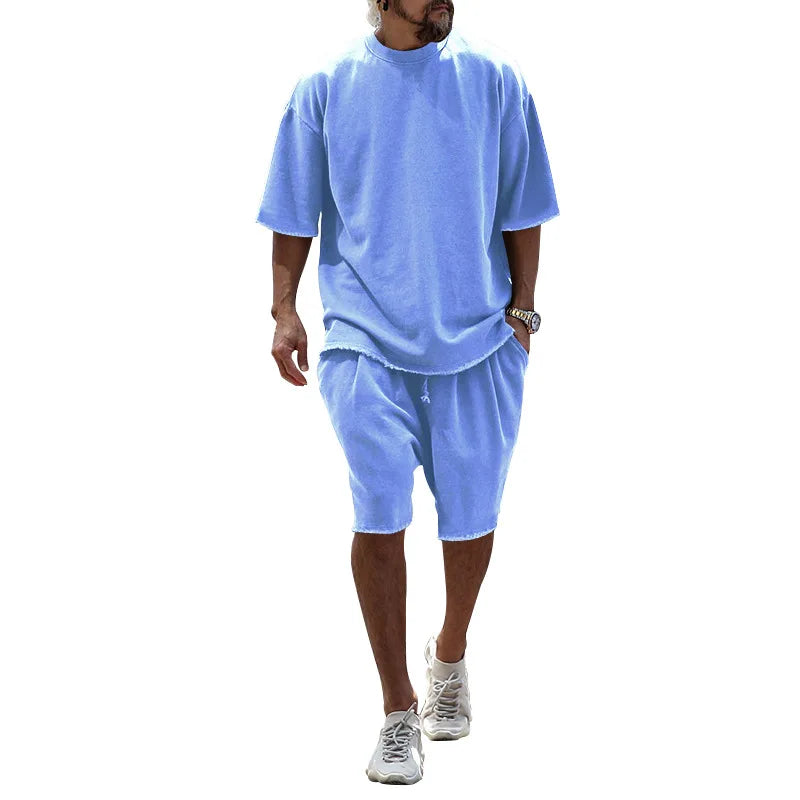 Men’s Summer Cotton Tracksuit Set T-Shirt and Shorts