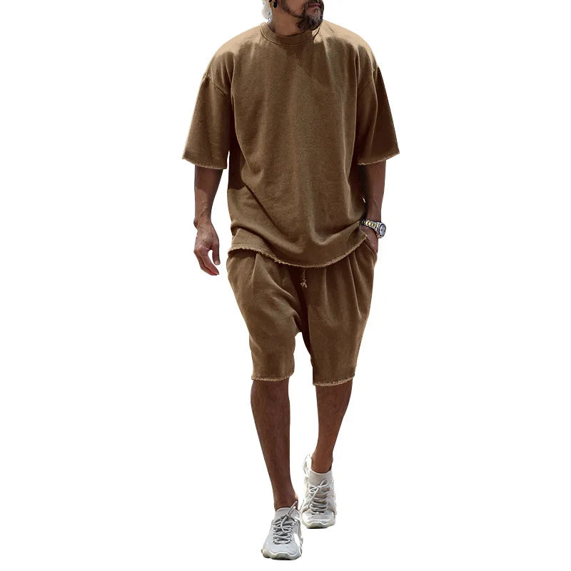Men’s Summer Cotton Tracksuit Set T-Shirt and Shorts