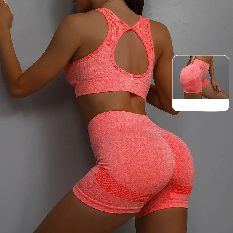 Women’s Yoga Set – Seamless Sports Bra Shorts Workout Fitness Suit