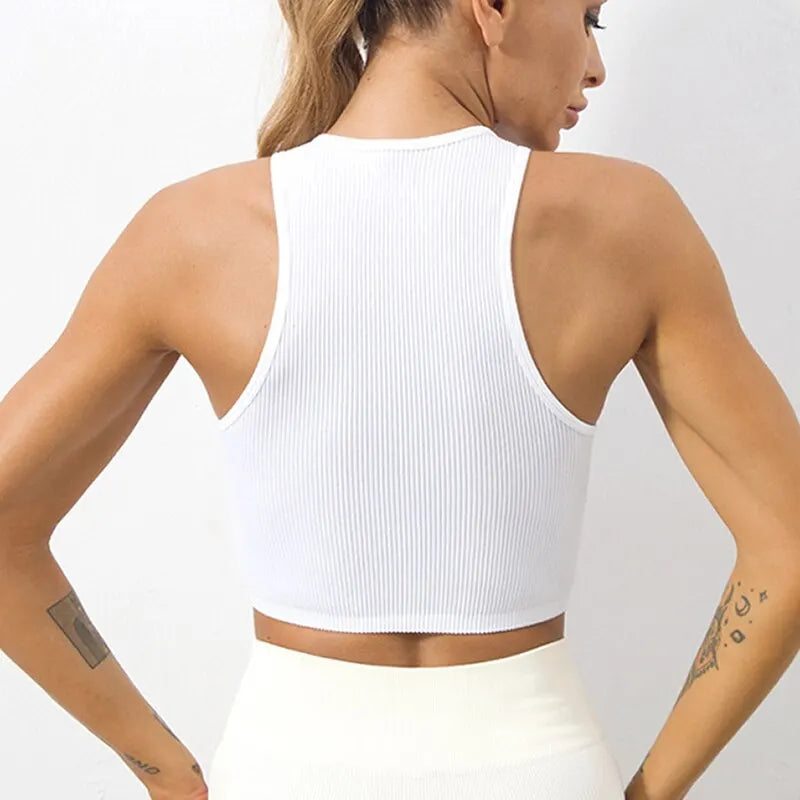 Seamless Ribbed Yoga Vest Crop Tank Top for Gym, Workout & Streetwear