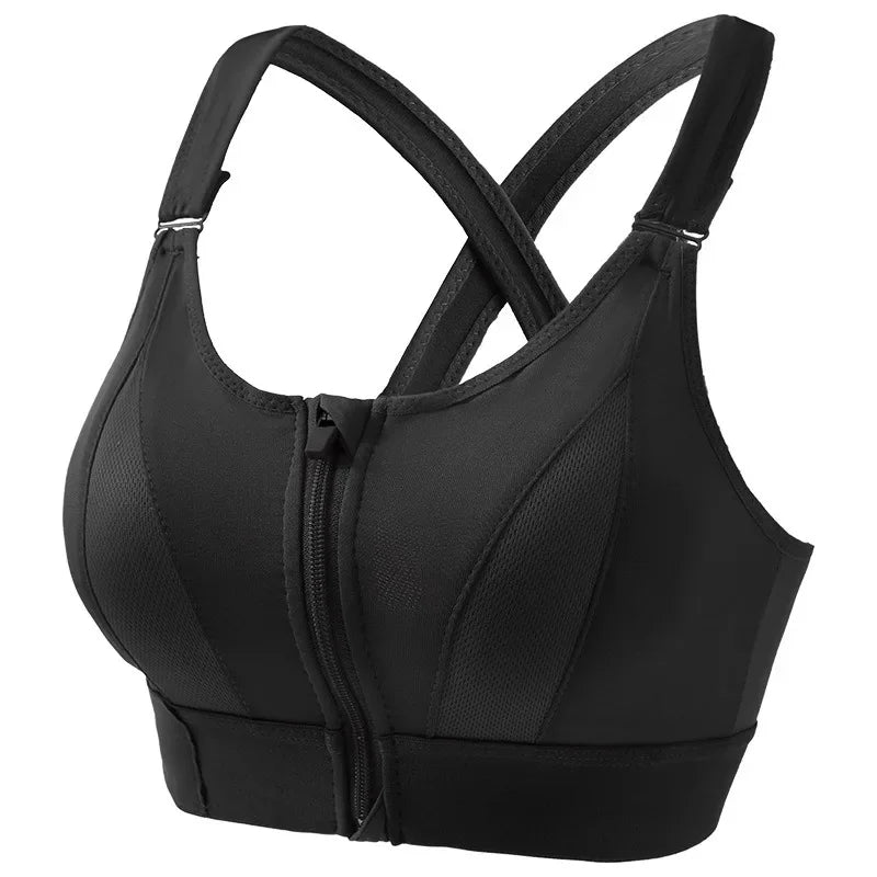 Seamless Shockproof Padded Yoga Bra with front Zipper