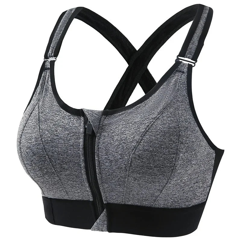 Seamless Shockproof Padded Yoga Bra with front Zipper
