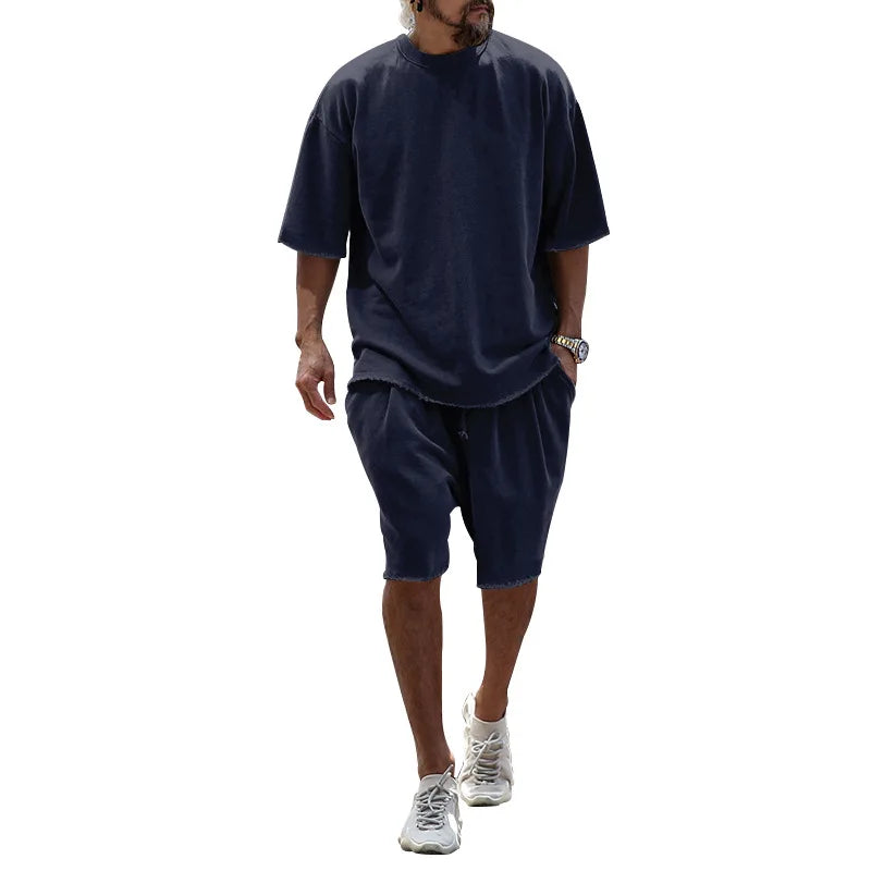 Men’s Summer Cotton Tracksuit Set T-Shirt and Shorts