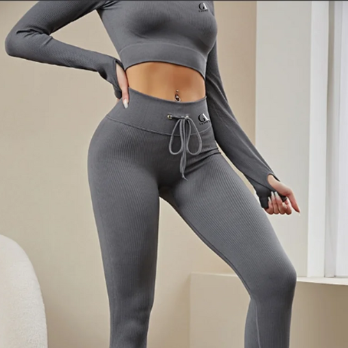 Yoga Set for Women Long Sleeve Top High Waist Leggings Fitness Outfit