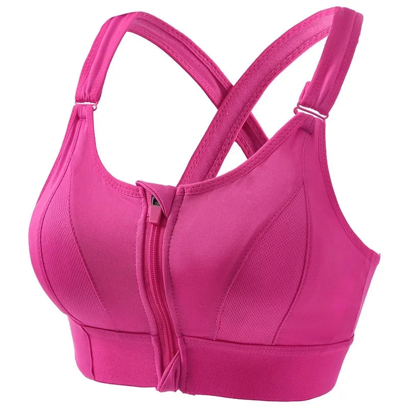 Seamless Shockproof Padded Yoga Bra with front Zipper