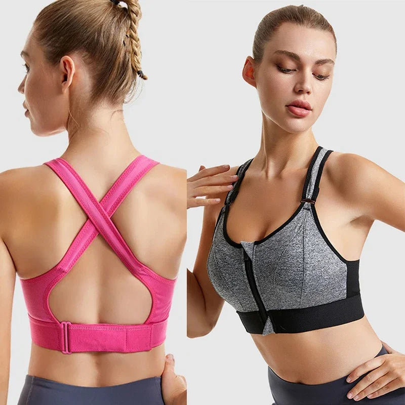 Seamless Shockproof Padded Yoga Bra with front Zipper