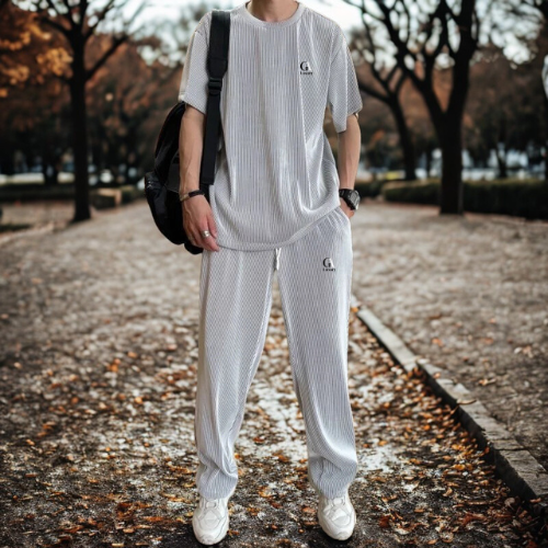 Men’s Ice Silk Tracksuit – 2-Piece Summer T-Shirt & Pants Set